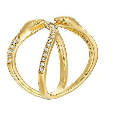 Gemminded 18k Gold Over Silver 1/4 Carat T.W. Diamond Two-Headed Snake Ring