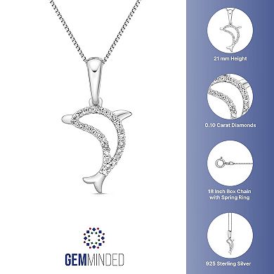 Gemminded Sterling Silver 1/10 Carat T.W. Diamond Dolphin Pendant Necklace