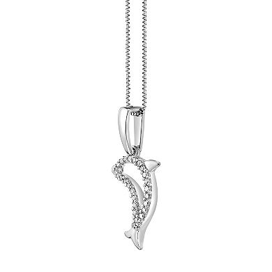 Gemminded Sterling Silver 1/10 Carat T.W. Diamond Dolphin Pendant Necklace