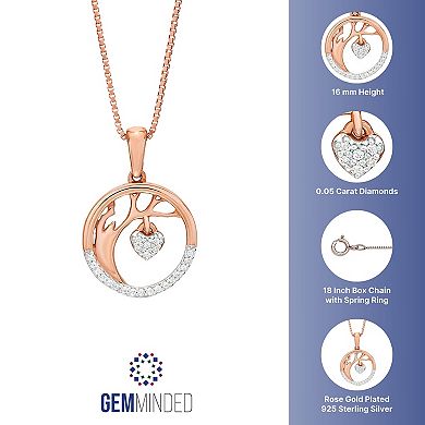 Gemminded 18k Rose Gold Over Silver Diamond Accent Heart & Tree Pendant Necklace