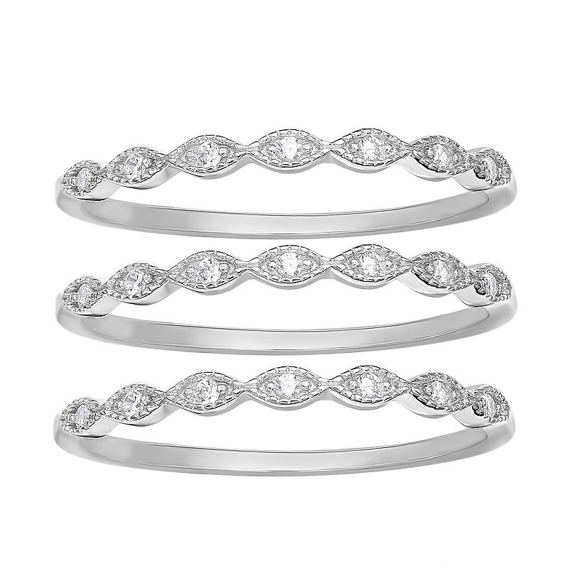 PRIMROSE Sterling Silver Cubic Zirconia Scalloped Stackable Ring Set, Women