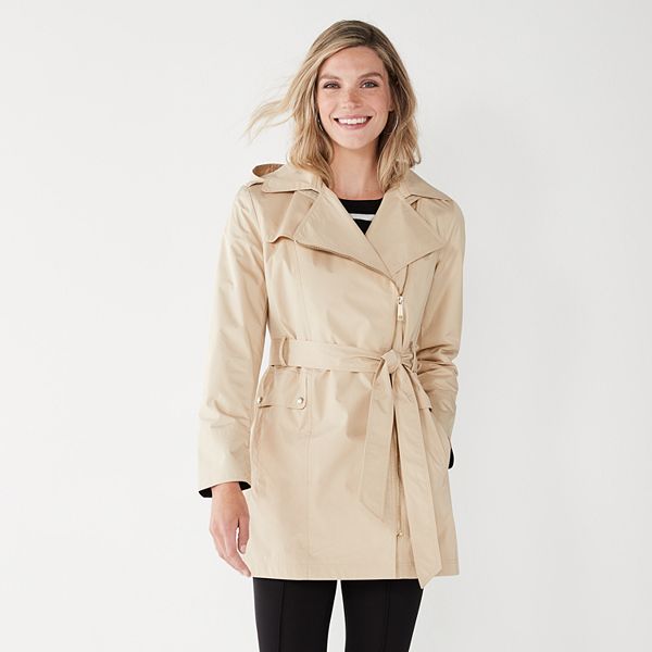 Women's Nine West Hooded Water-Resistant Trench Coat