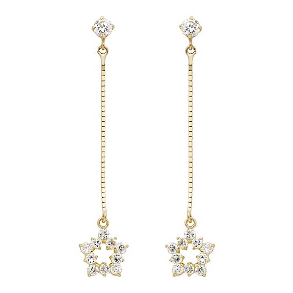 14k Gold Cubic Zirconia Star Dangle Drop Earrings