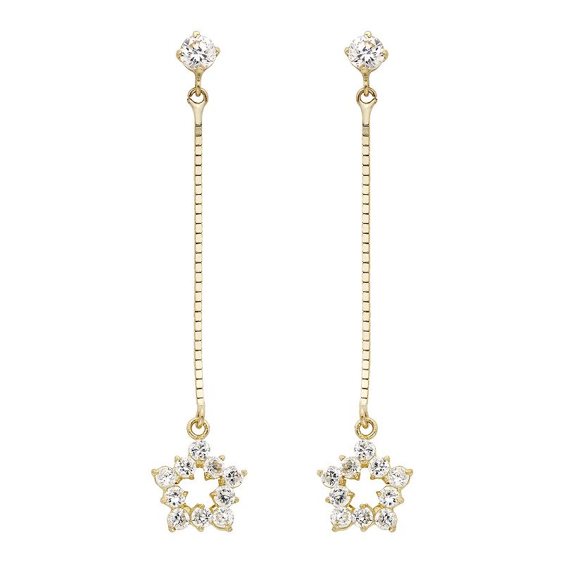 14k Gold Cubic Zirconia Star Dangle Drop Earrings, Womens