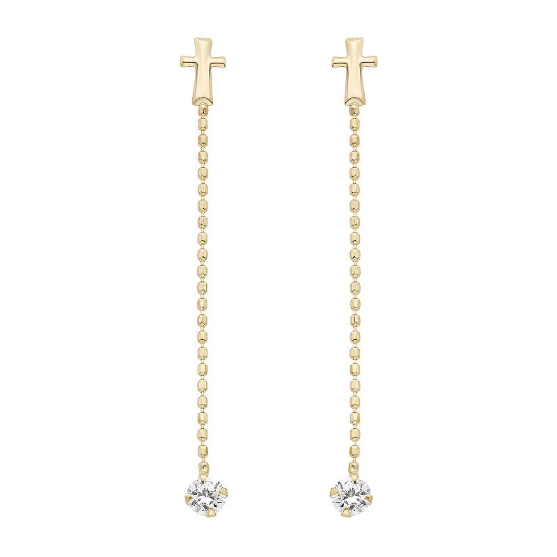 14k Gold Cross Linear Drop Earrings, Womens