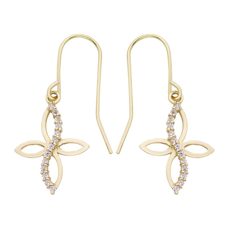 14k Gold Lab-Created White Topaz Cross Drop Earrings, Womens