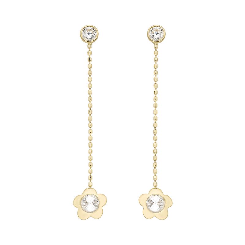 14k Gold Flower Linear Drop Earrings, Womens