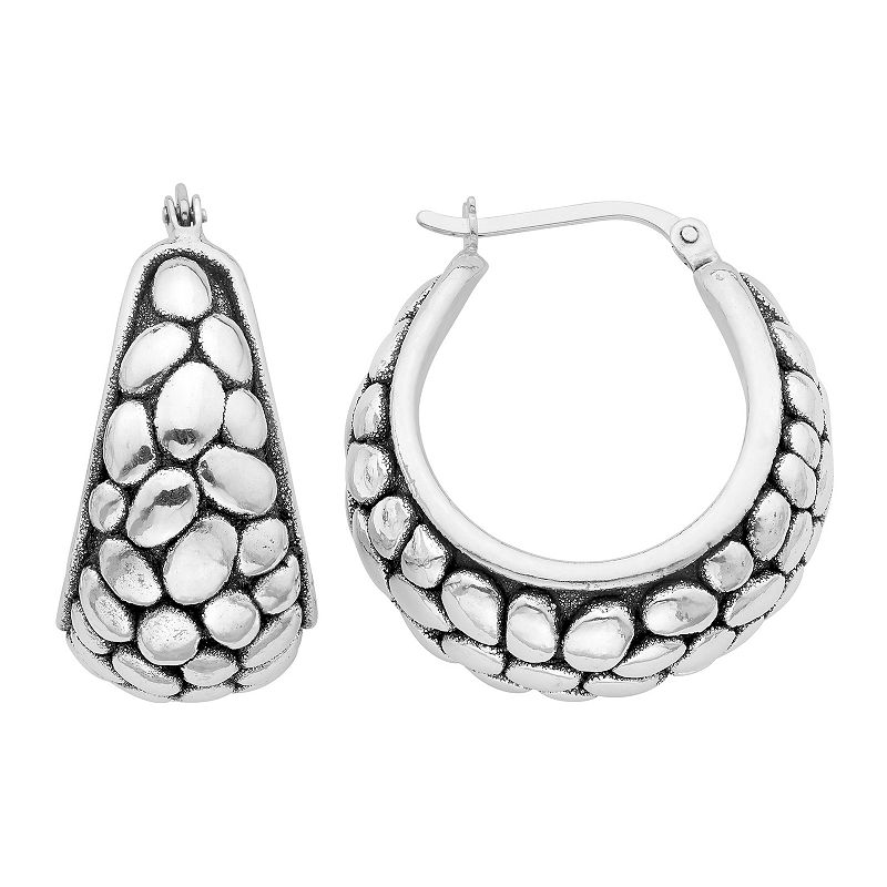 64239750 Sterling Silver Turtle Back Design Hoop Earrings,  sku 64239750