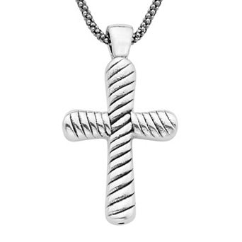 Sterling Silver Ribbed Cross Necklace