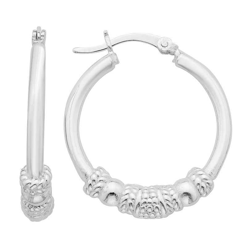 Sterling Silver High Polished Bali Hoop Earrings, Womens