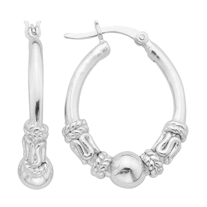 Sterling Silver Bali Hoop Earrings, Womens