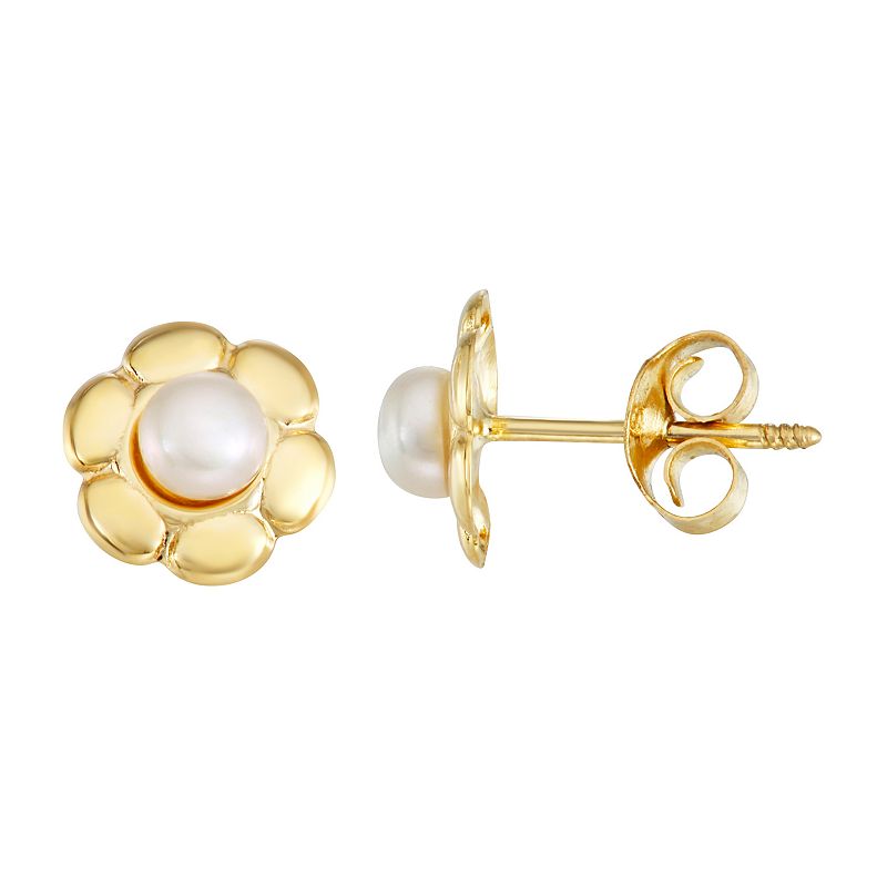 Charming Girl 14k Gold Freshwater Cultured Pearl Flower Earrings, Girls, W