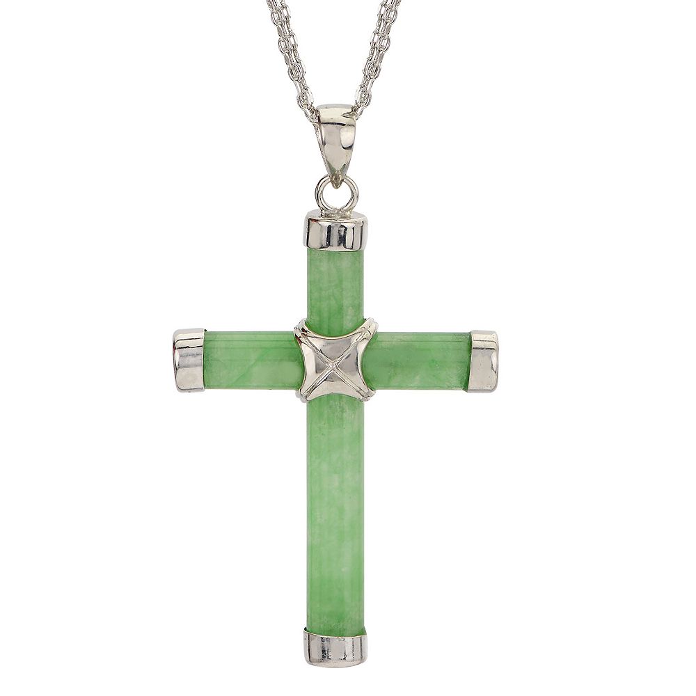Sterling Silver Jade Cross Pendant Necklace