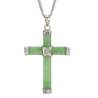 Sterling Silver Jade Cross Pendant Necklace