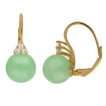 PearLustre by Imperial 14k Gold Over Silver Jade & White Topaz Leverback Earrings