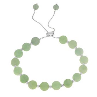 Sterling Silver Jade Bead Bolo Bracelet