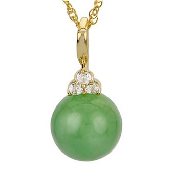14k Gold Over Silver Jade Bead & White Topaz Pendant Necklace