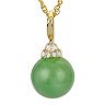 14k Gold Over Silver Jade Bead & White Topaz Pendant Necklace