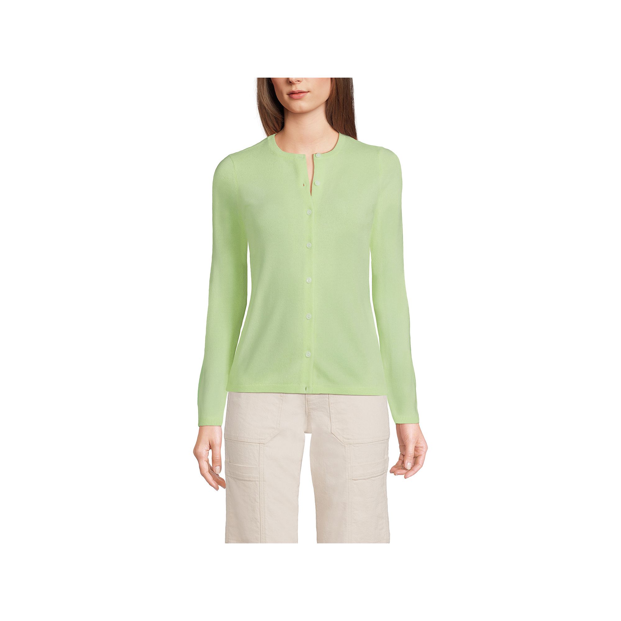 Womens Lands End Classic Cashmere Cardigan Sweater, Size: Small, Fluoresc