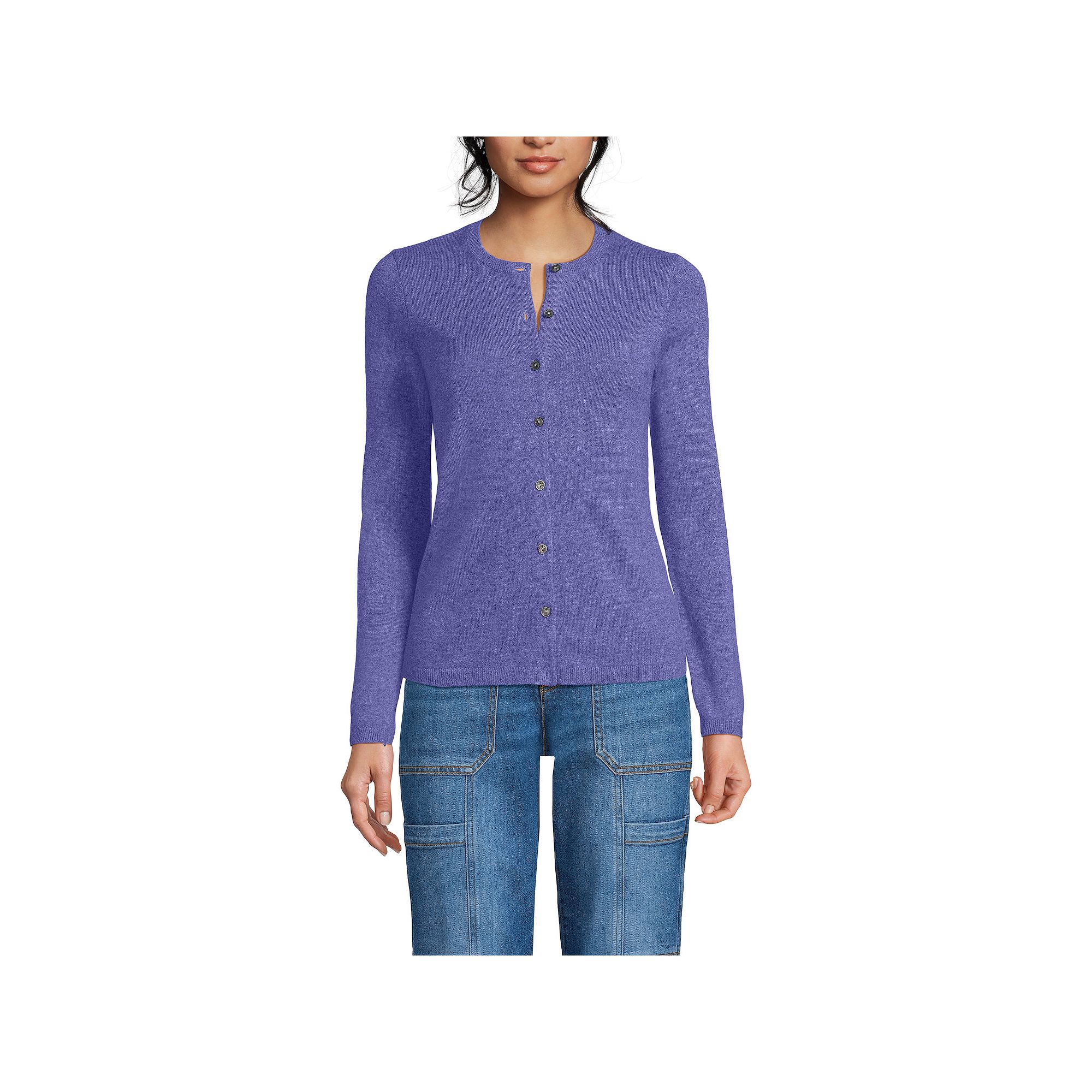 Womens Lands End Classic Cashmere Cardigan Sweater, Size: XS, Purple Heat