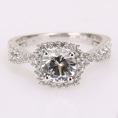 Stella Grace Sterling Silver Lab-Created White Sapphire Halo Ring