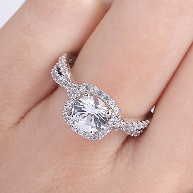 Stella Grace Sterling Silver Lab-Created White Sapphire Halo Ring