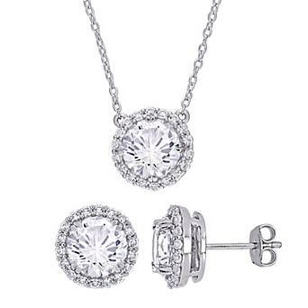 Stella Grace Sterling Silver Lab-Created White Sapphire Pendant & Earrings Set