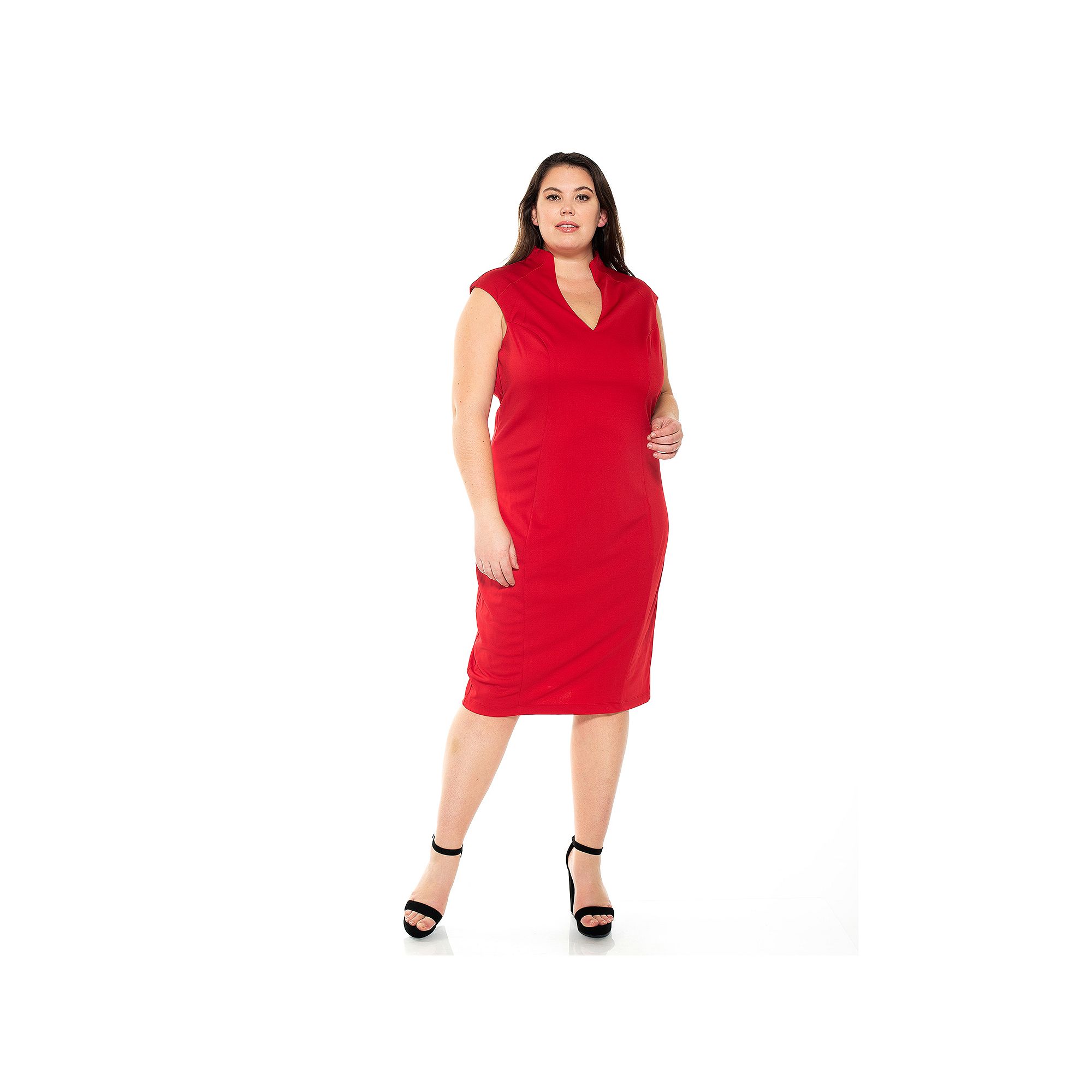 Plus Size ALEXIA ADMOR Katrina Splitneck Midi Dress, Womens, Size: 2XL, Br