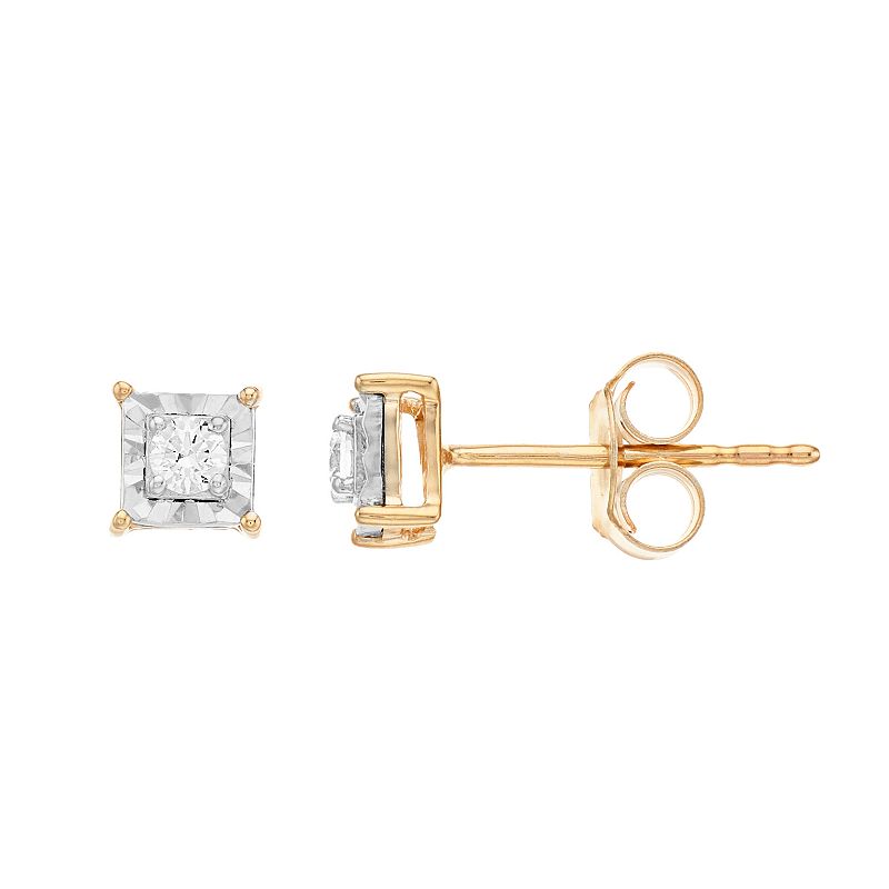 14k Gold Over Silver 1/10 Carat T.W. Diamond Round Square Illusion Stud Ear