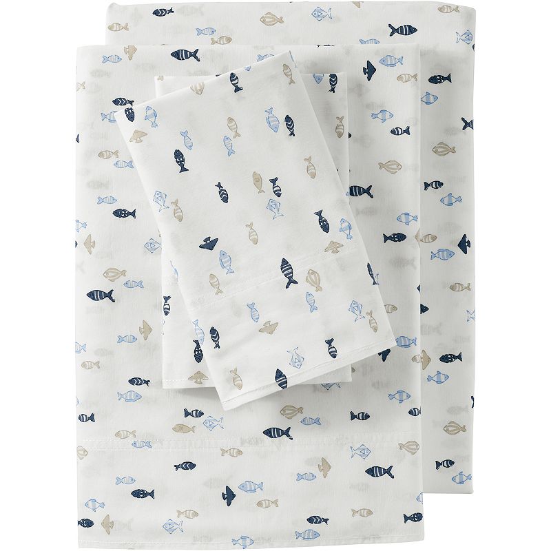 Lands End Oxford Printed Sheet Set and Pillowcases, Dark Blue