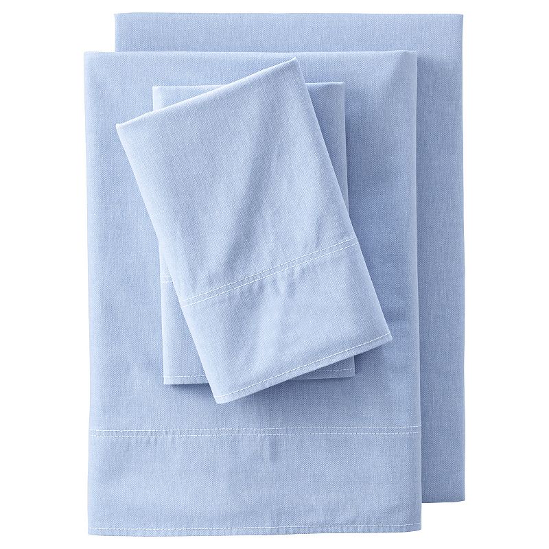 Lands End Oxford Solid Sheet Set, Blue, Queen Set