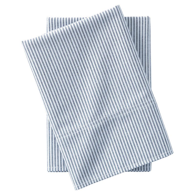 Lands End Oxford Stripe Sheet Set, Dark Blue