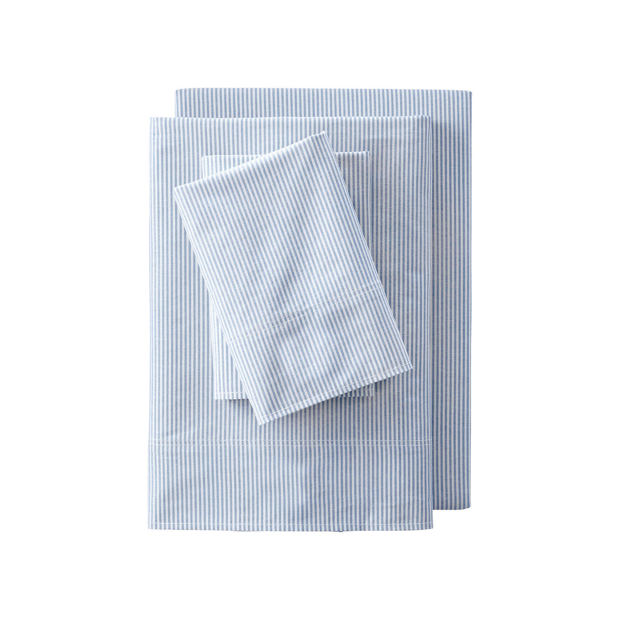 Lands End Oxford Stripe Sheet Set, Lake Blue Stripe