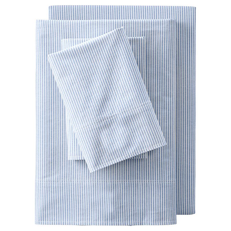 75050786 Lands End Oxford Stripe Sheet Set, Blue, Twin sku 75050786