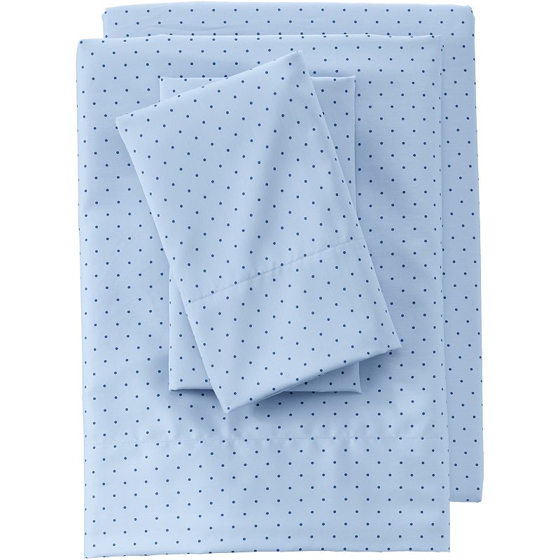 Lands End 400 Thread Count Sateen Printed Sheet Set, Blue, KG PC 2PK