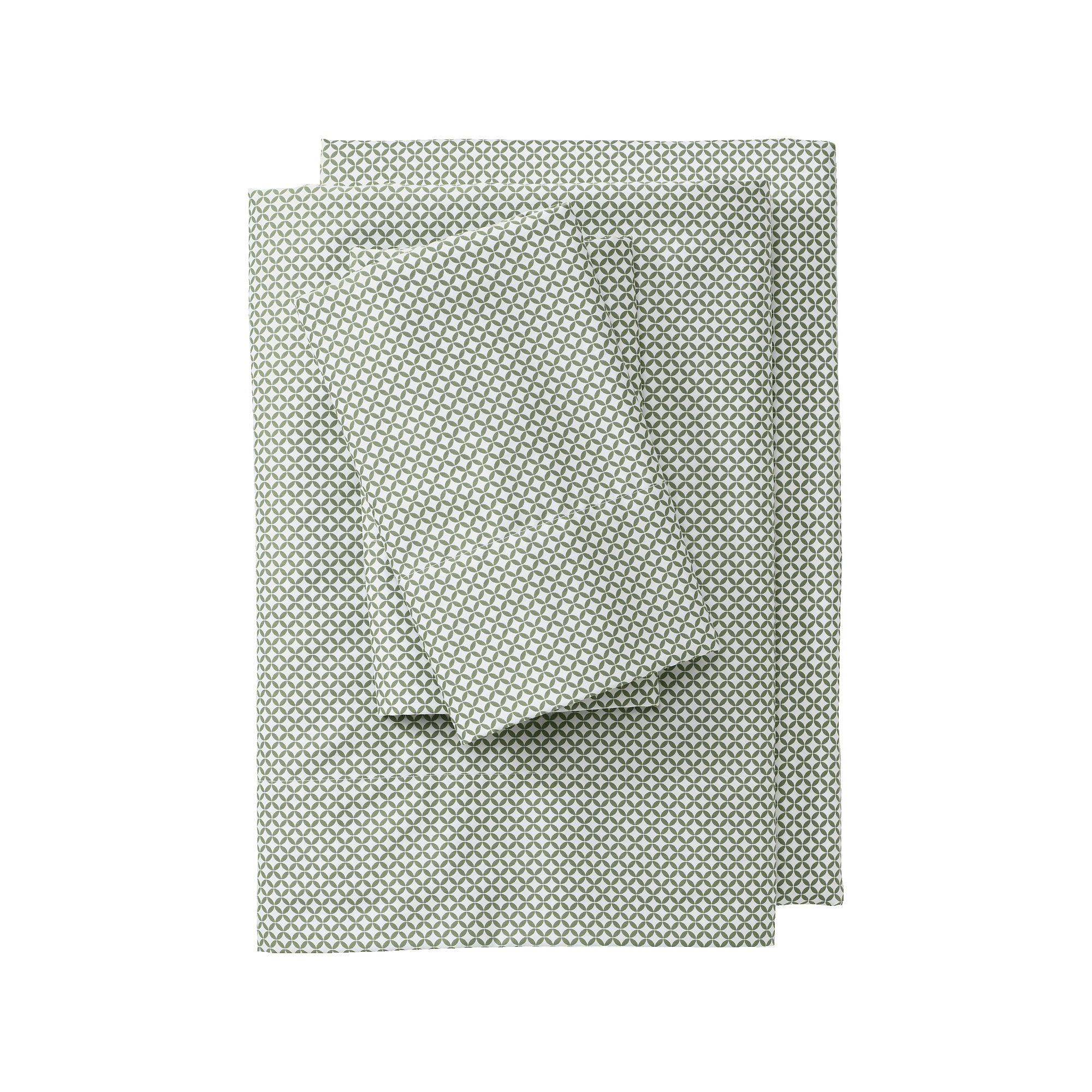 Lands End 400 Thread Count Sateen Printed Sheet Set, Ivory Green Stripe