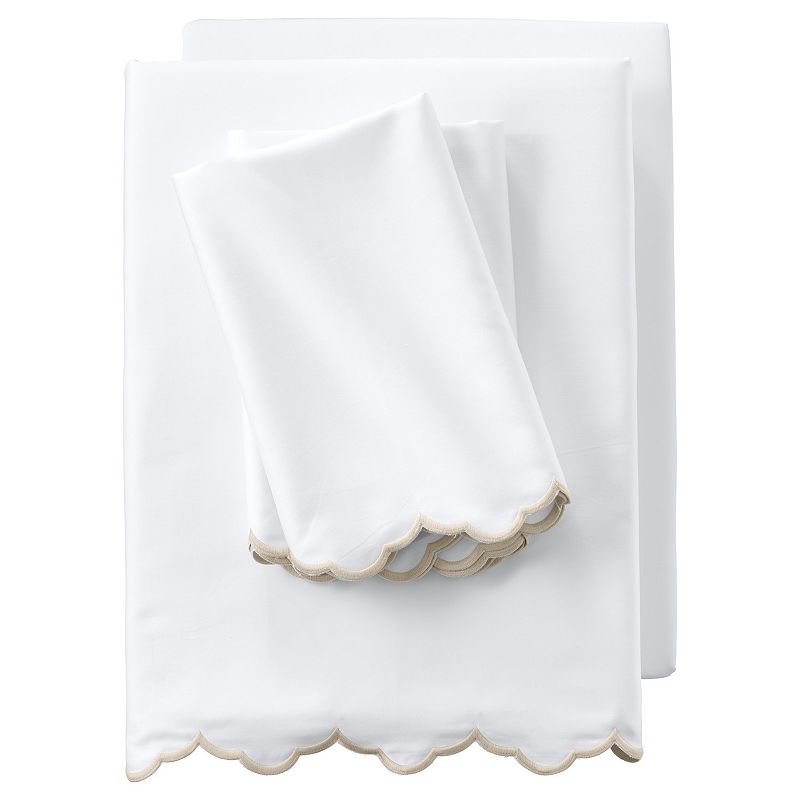 Lands End 400 Thread Count No Iron Sateen Scallop Sheet Set, White, FULL S