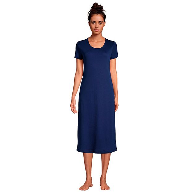 Cathalem Womens Cotton Nightgown Short Sleeve House Dress,Navy L