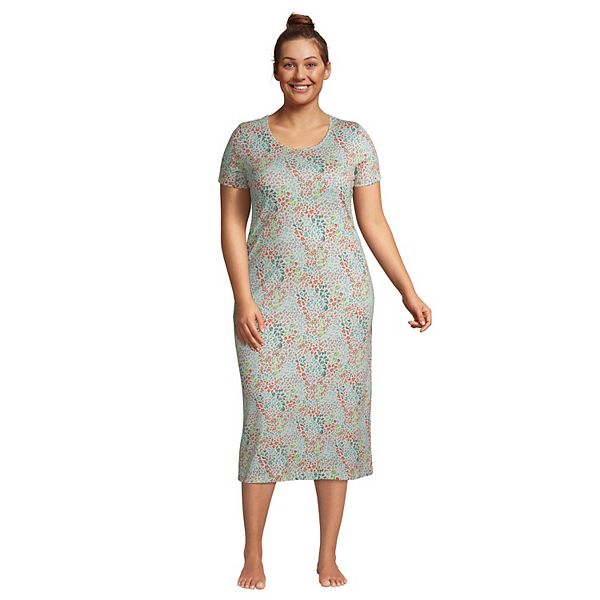 Plus Size Lands' End Supima Cotton Short Sleeve Midcalf Nightgown