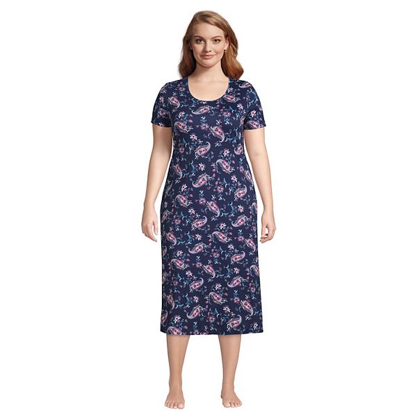 Plus Size Lands' End Supima Cotton Short Sleeve Midcalf Nightgown