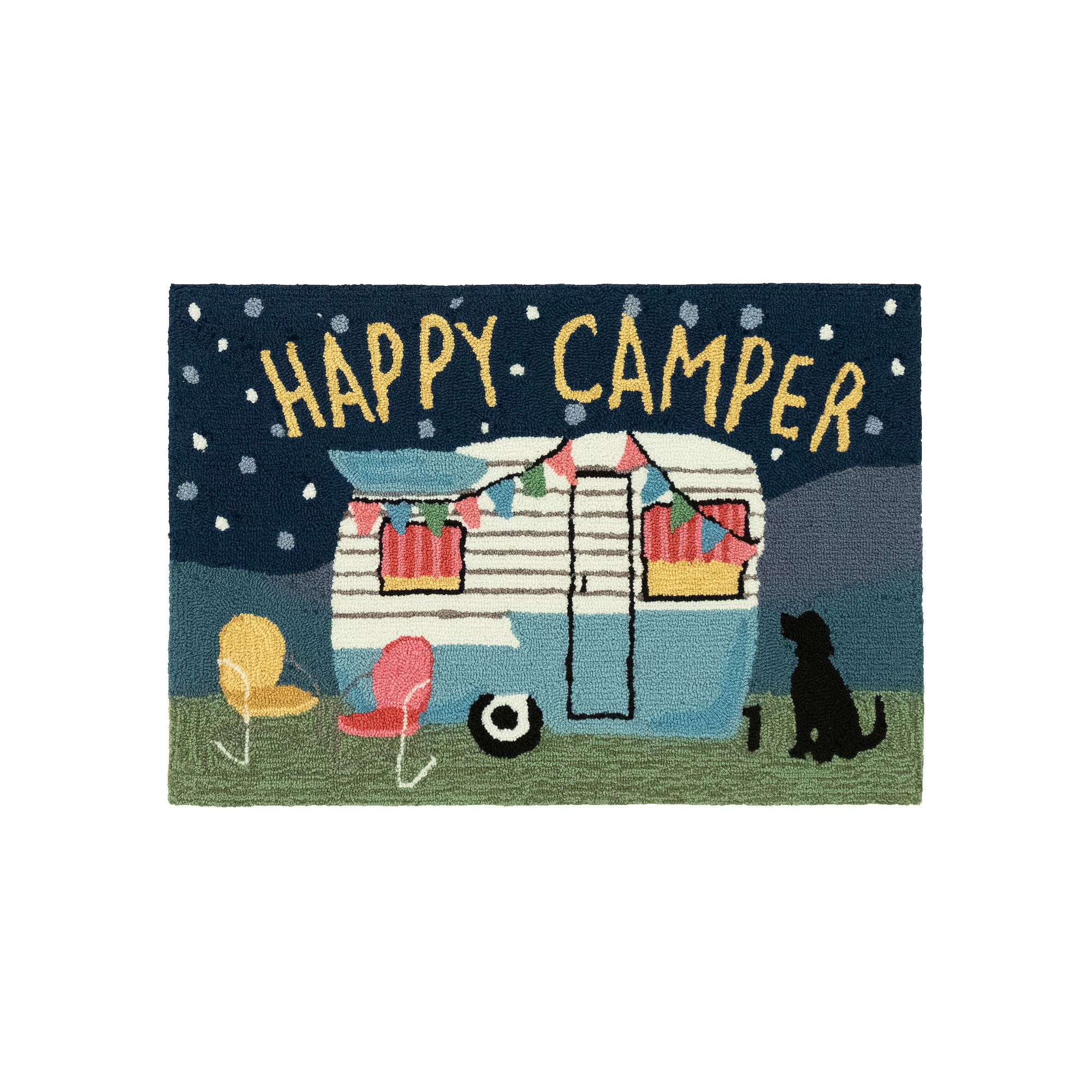 Liora Manne Frontporch Happy Camper Indoor Outdoor Rug, Black