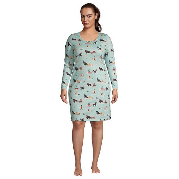 Plus Size Lands' End Supima Cotton Long Sleeve Knee Length Nightgown