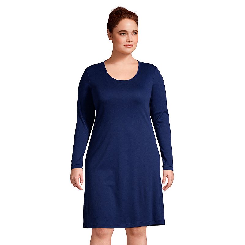 Plus Size Lands End Supima Cotton Long Sleeve Knee Length Nightgown, Women