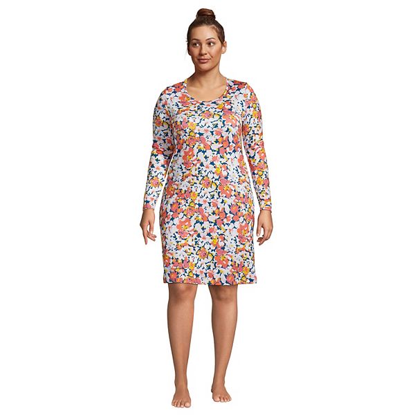 Plus Size Lands' End Supima Cotton Long Sleeve Knee Length Nightgown