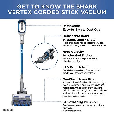 Shark Vertex UltraLight DuoClean PowerFins Corded Stick Vacuum with Self-Cleaning Brushroll (HZ2002)