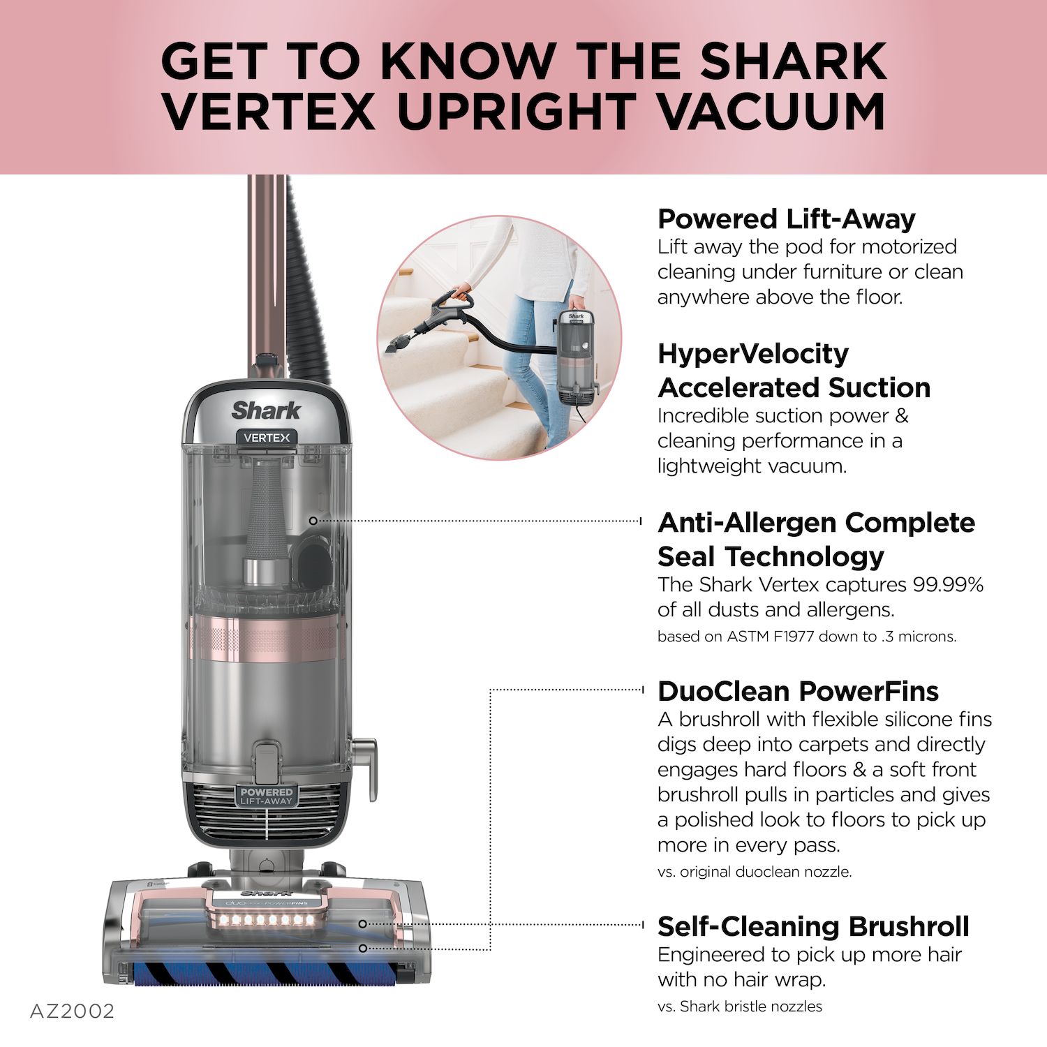 Shark® Vertex DuoClean PowerFins Upright Vacuum with Powered Lift-away & Self-Cleaning Brushroll (AZ2002)