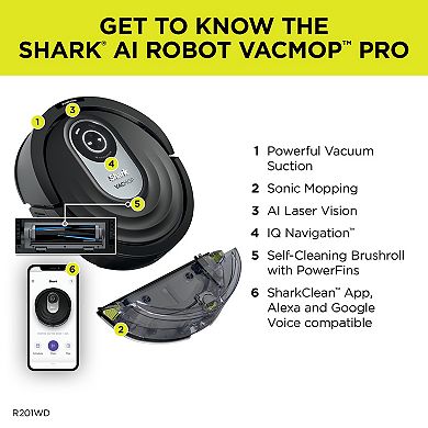 Shark AI Robot Vacuum & Mop with Home Mapping, WiFi Connected (RV2001WD)