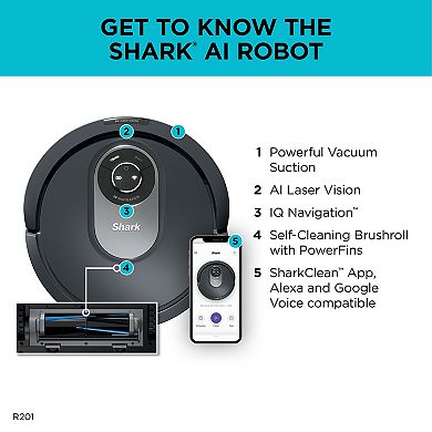 Shark AI Robot Vacuum with Home Mapping, AI Laser Vision, Self-Cleaning Brushroll, WiFi (R201 )