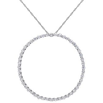 Stella Grace 10k White Gold White Sapphire Circle Pendant Necklace
