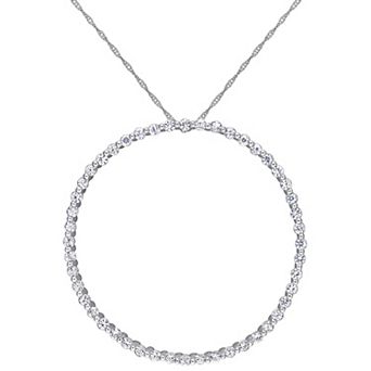 Stella Grace 10k White Gold White Sapphire Circle Pendant Necklace
